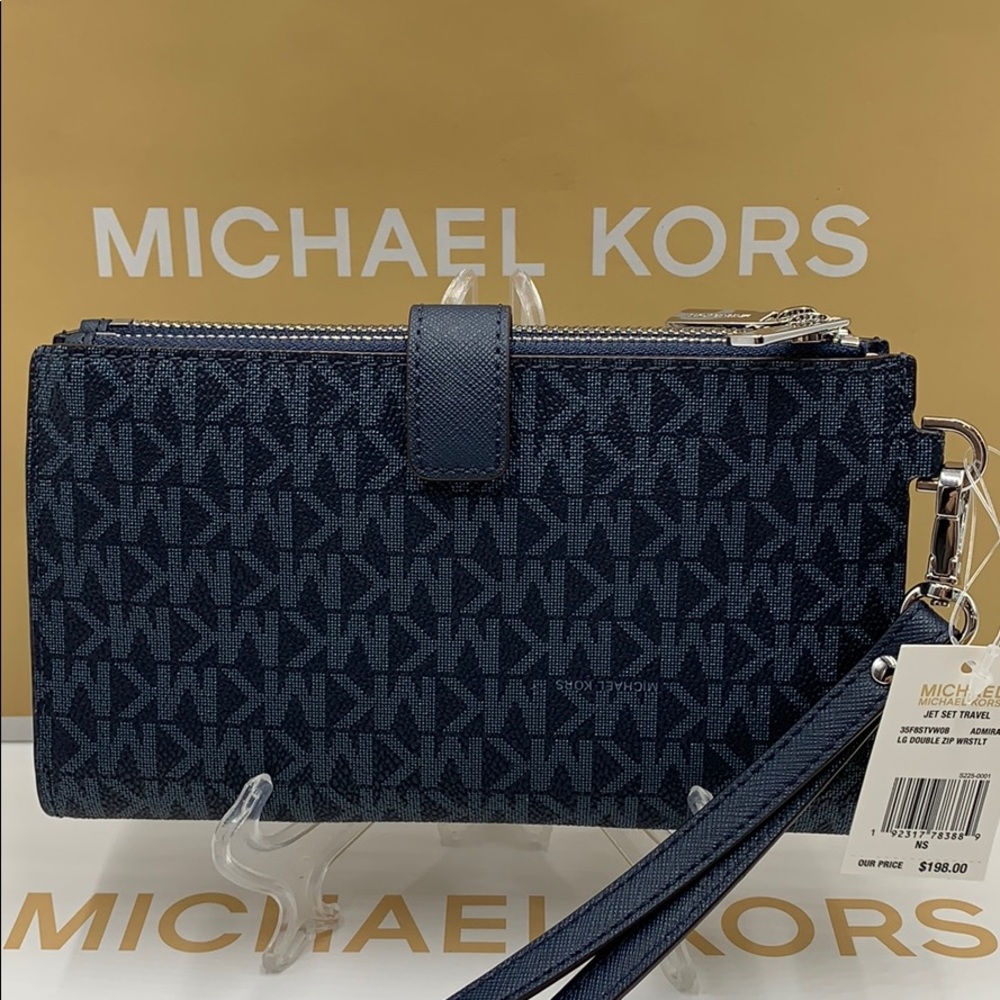 MICHAEL KORS JET SET TRAVEL LG DOUBLE ZIP WRISTLET PHONE HOLDER ADMIRAL NWT - Picture 8 of 16